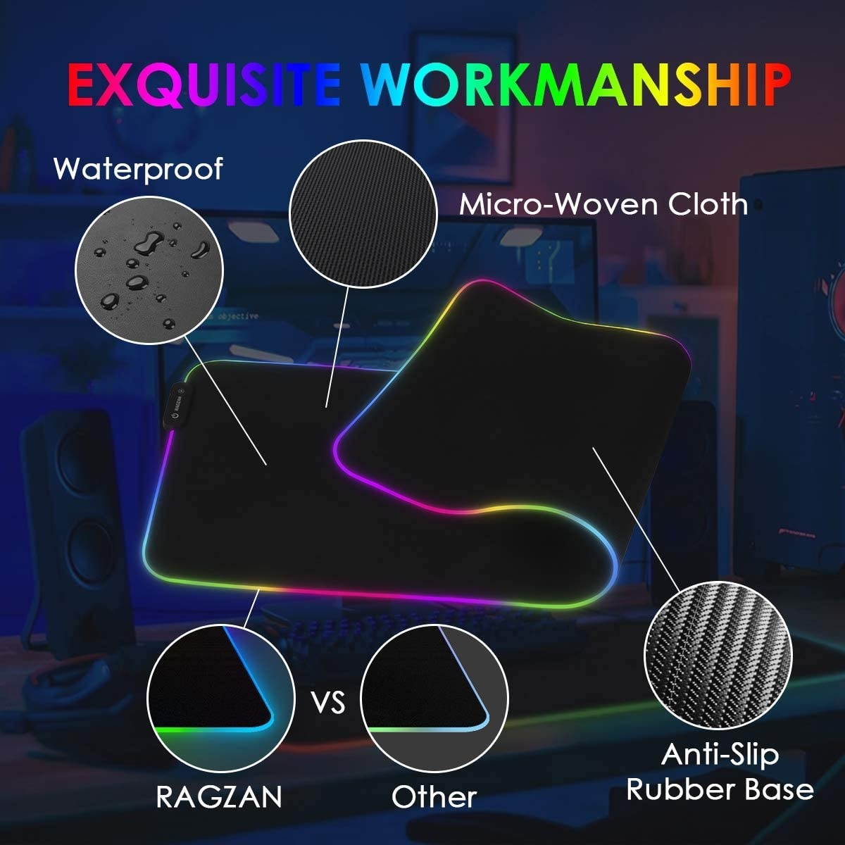 RAGZAN Large RGB Gaming Mouse Pad Led Extended XXL Soft Mousepad with 14 Lighting Mode Anti-Slip Rubber Base Computer Key Board Mouse Mat for PC Gamer/Laptop Gamer/Officer( 31.5&times11.8 inches)