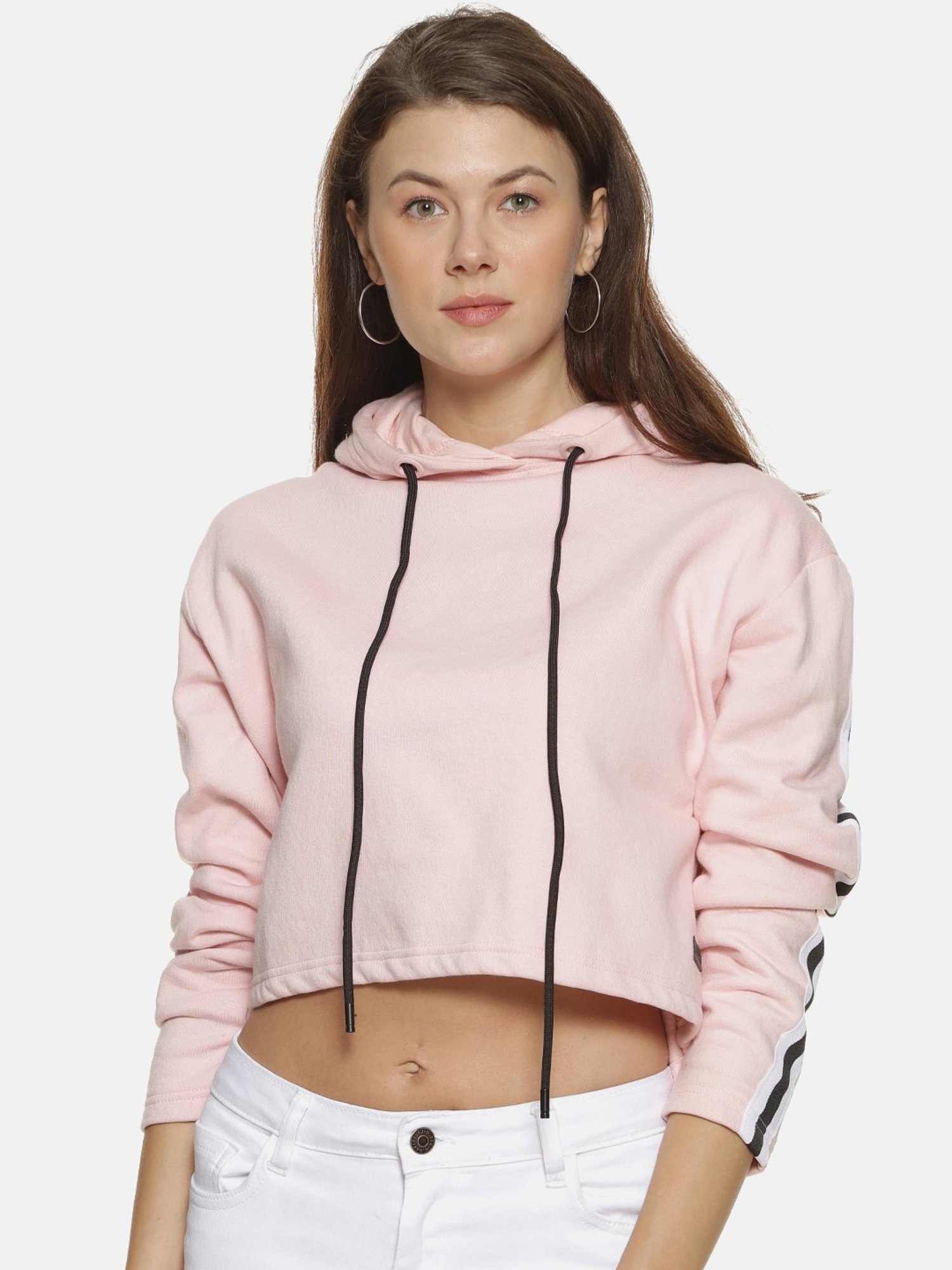 Campus Sutra Pink Full Sleeves Hooded Sweatshirt