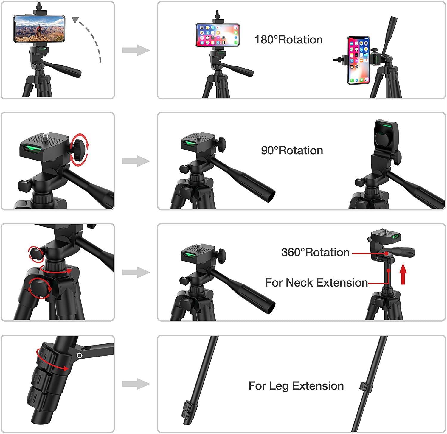Phone Tripod, 51" Extendable Travel Lightweight Tripod Stand with Carrying Bag, Universal Tripod with Bluetooth Remote, Cell Phone Mount for iPhone Xs/Xs Max/Xr/X/8/8 Plus/Samsung/Android Phone,Camera