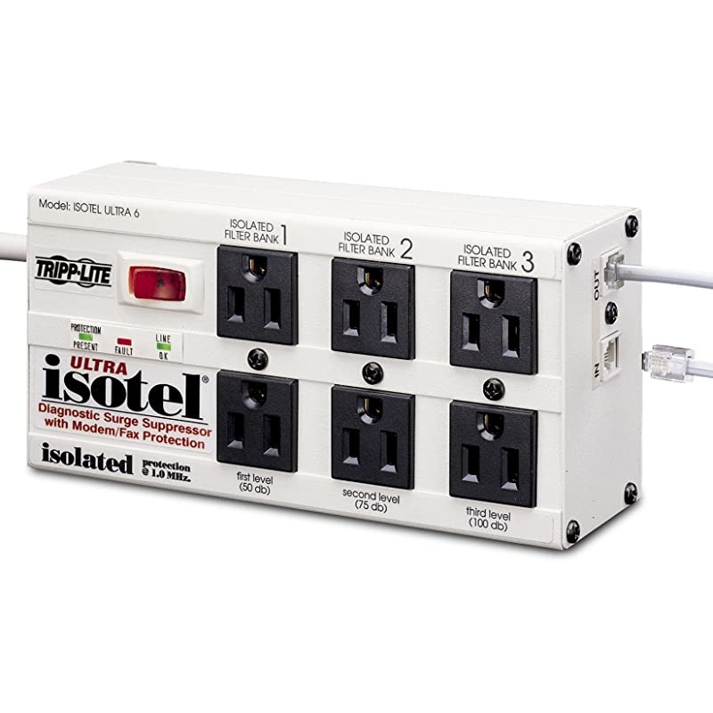 Isobar 6 Outlet Surge Protector 6ft Cord RightAngle Plug TelFaxModem Metal $50000 INSURANCE ISOTEL6 ULTRA