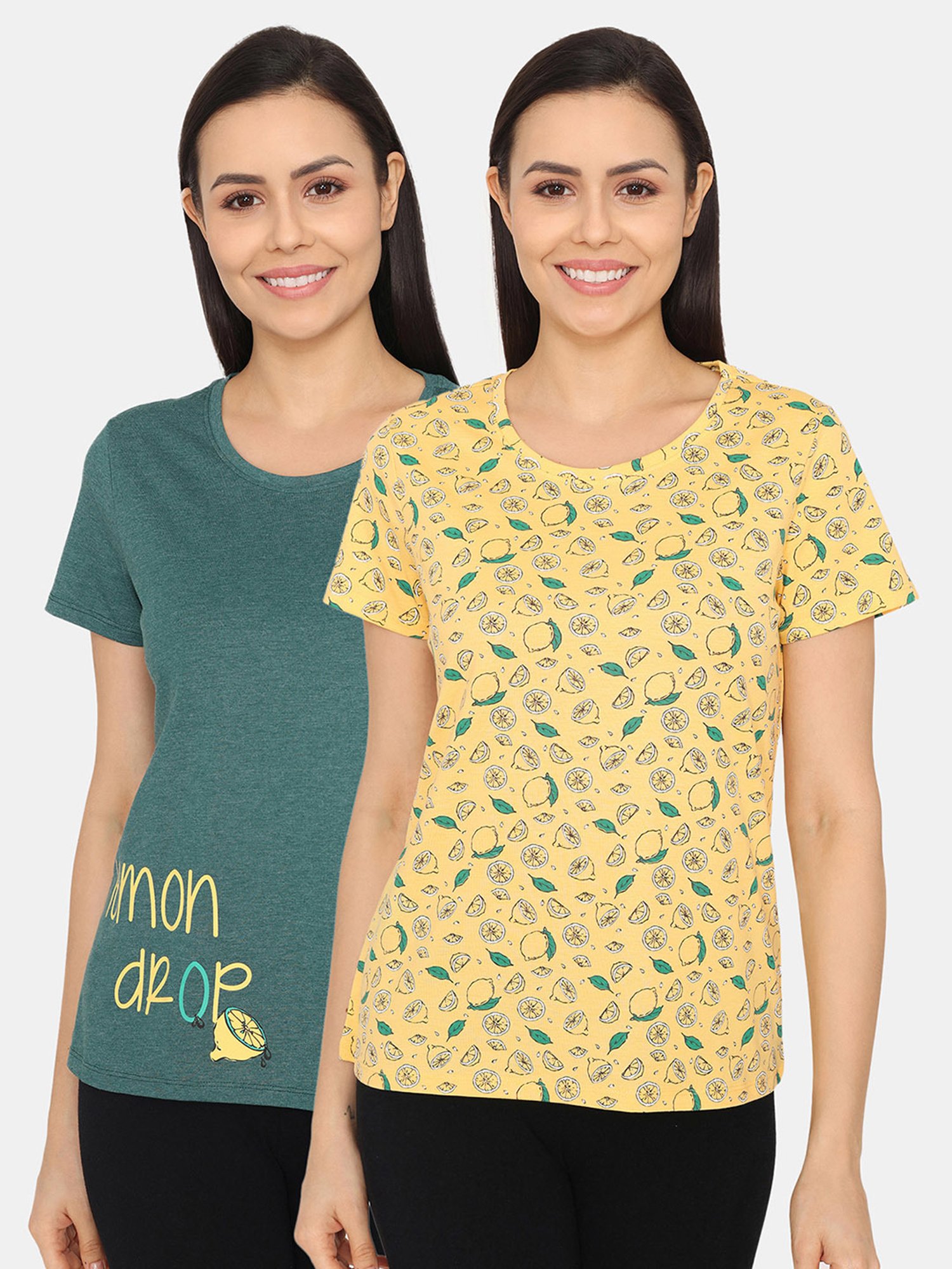Rosaline by Zivame Green & Yellow Printed T-Shirt - Pack of 2