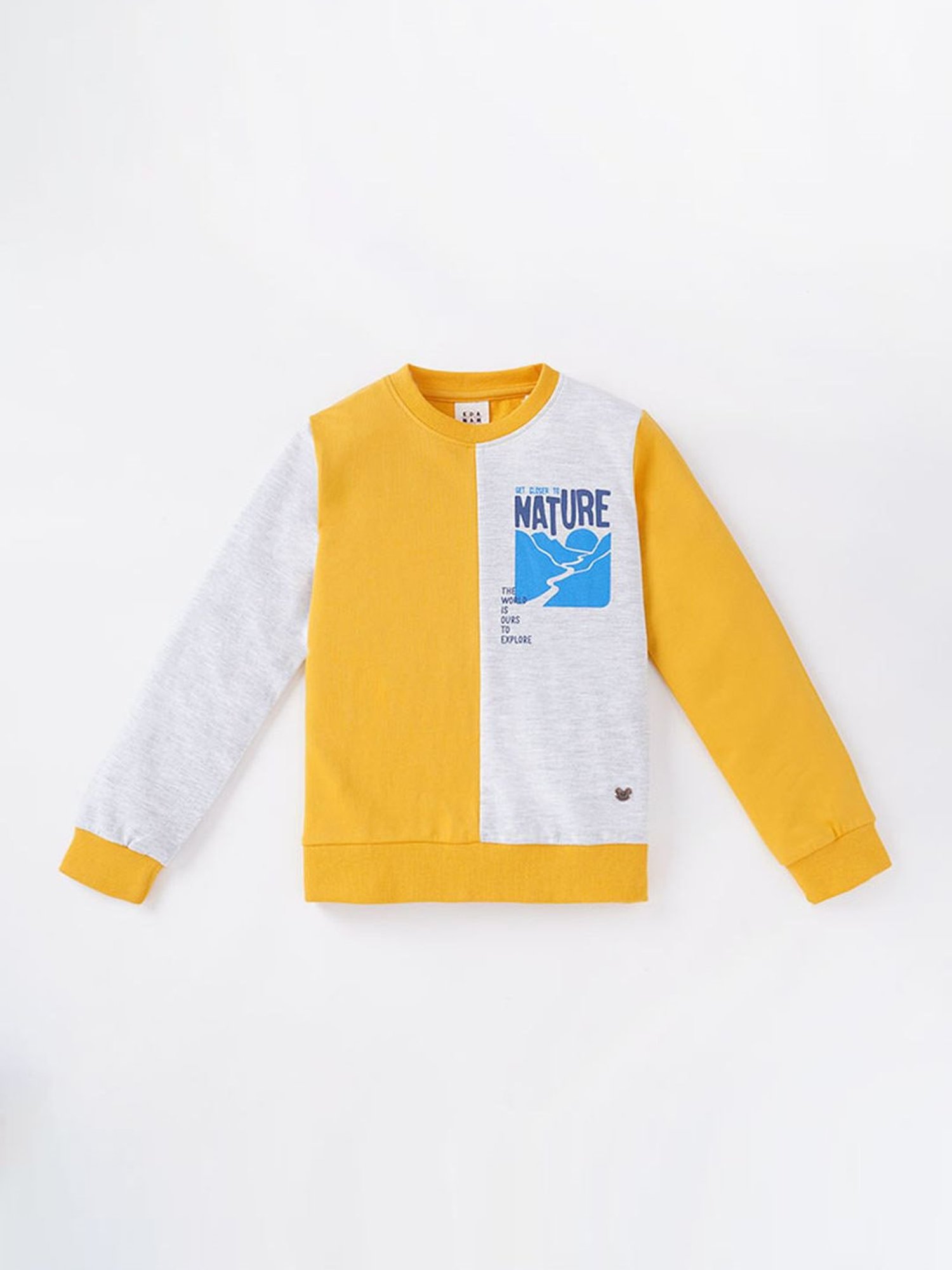 Ed-a-Mamma Kids Yellow & White Cotton Color Block Full Sleeves Sweatshirt