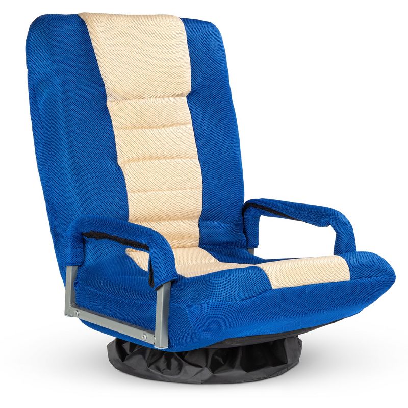 Best Choice Products 360-Degree Swivel Gaming Floor Chair w/ Armrest Handles, Foldable Adjustable Backrest - Blue/Beige