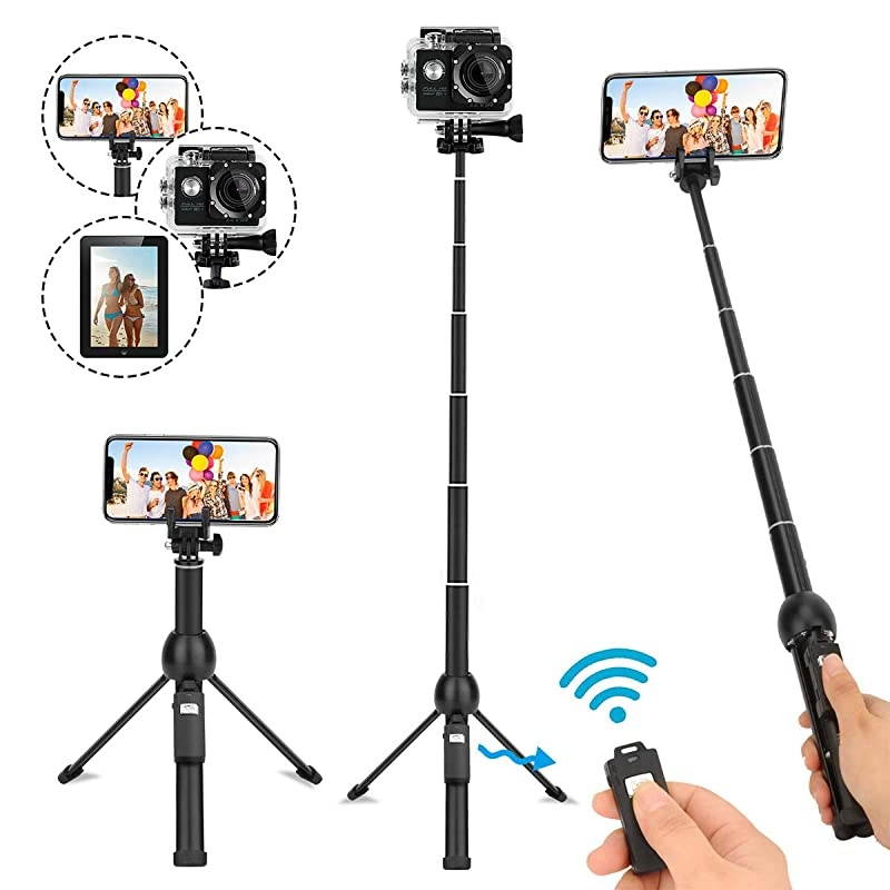 Stick,45 Inch Extendable Stick Tripod with Rechargeable Wireless Remote and Phone Tripod Stand,Compatible with iPhone 11 Pro Xs X 8 7 6 Plus,Samsung Galaxy Note10 S10 S9 S8,Gopro