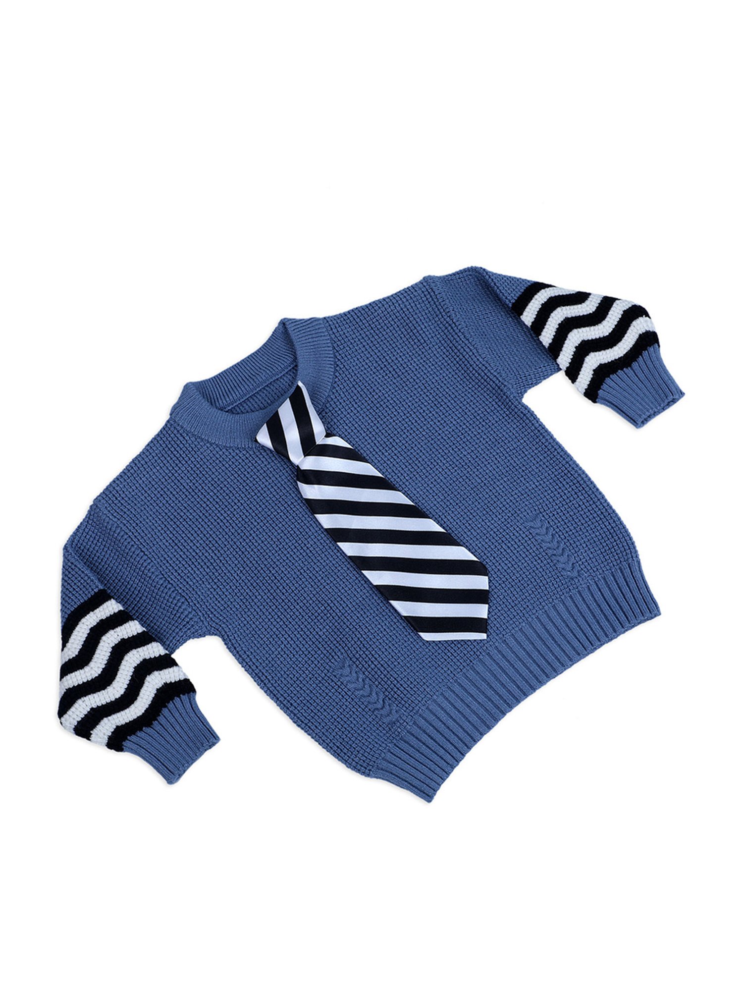 Baby Moo Kids Blue Cotton Textured Pattern Full Sleeves Sweater