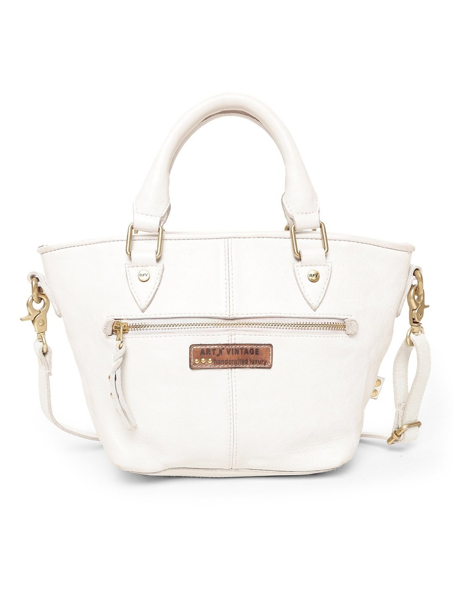 Art N Vintage Floral Bliss White Leather Embroidered Medium Handbag