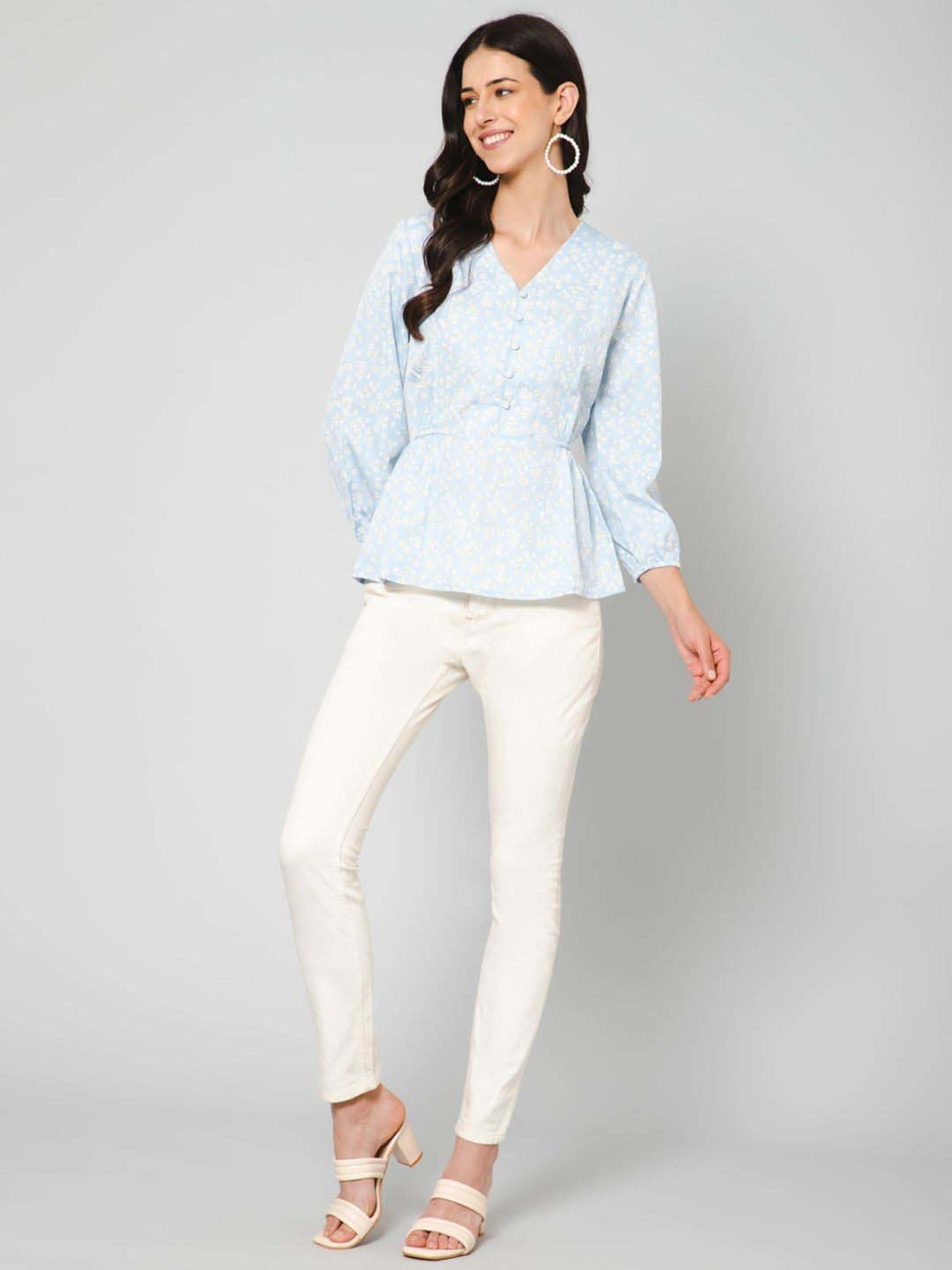 PURYS Blue Printed Top