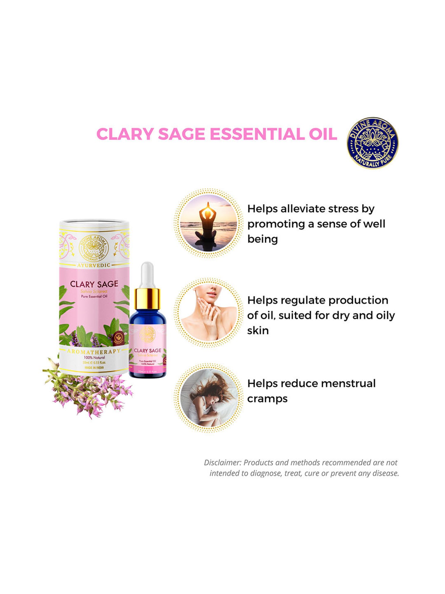 Divine Aroma Clary Sage Essential Oil - 10 ml