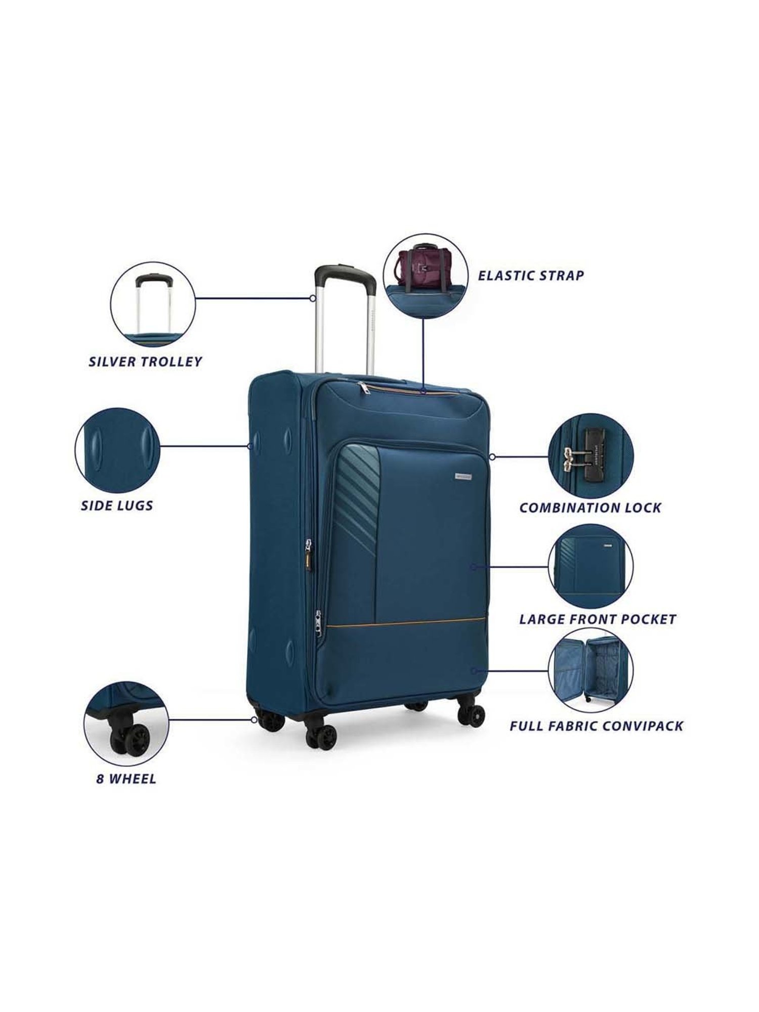 Aristocrat Blue Small Soft Cabin Trolley - 36 cm