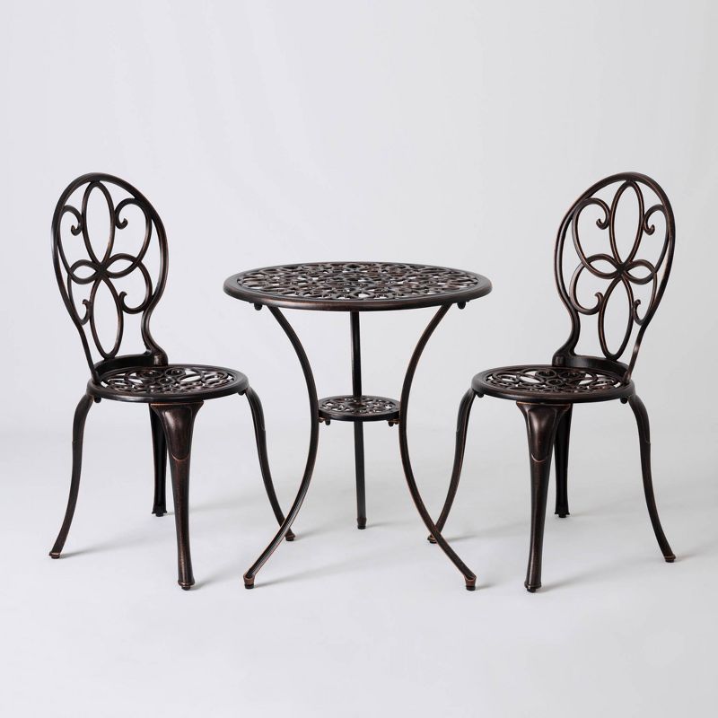 3pc Cast Aluminum Patio Bistro Set Antique Bronze - Balkene Home