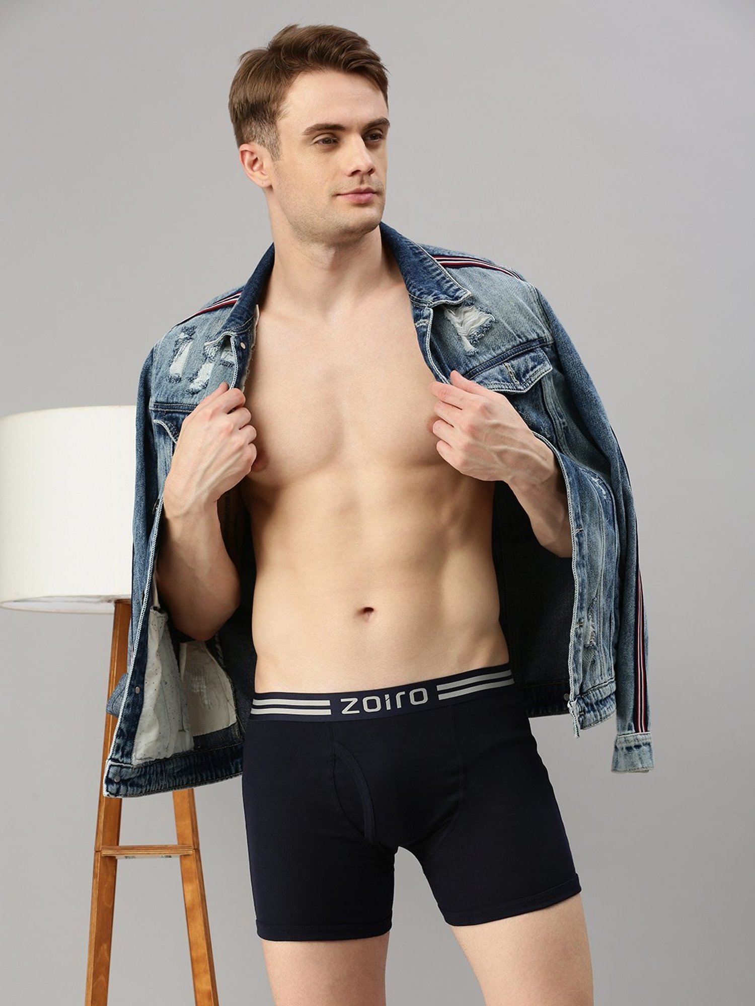 Zoiro Dark Denim & Pearl Cotton Regular Fit Trunks - Pack Of 2