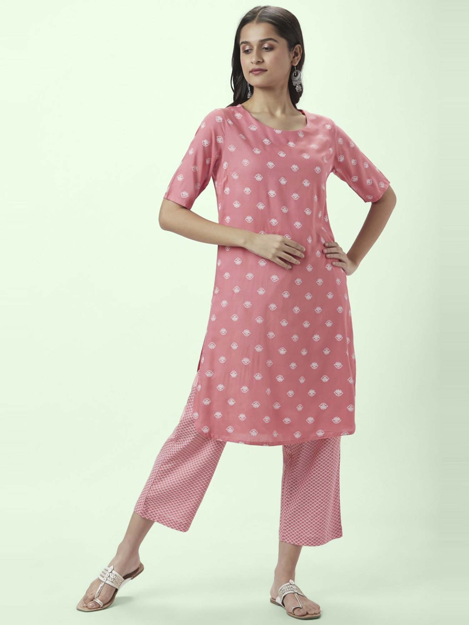 Rangmanch by Pantaloons Pink Printed Kurta Pant Set