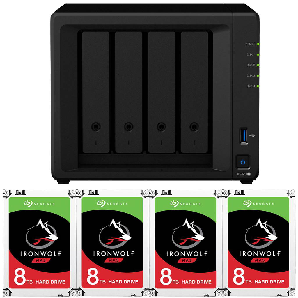 Synology DS920+ DiskStation with 8GB RAM and 16TB (4 x 4TB) of Seagate Ironwolf NAS Drives Fully Assembled and Tested By CustomTechSales
