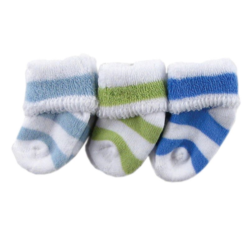 Luvable Friends Baby Boy Socks Set, Blue Stripe, 0-3 Months