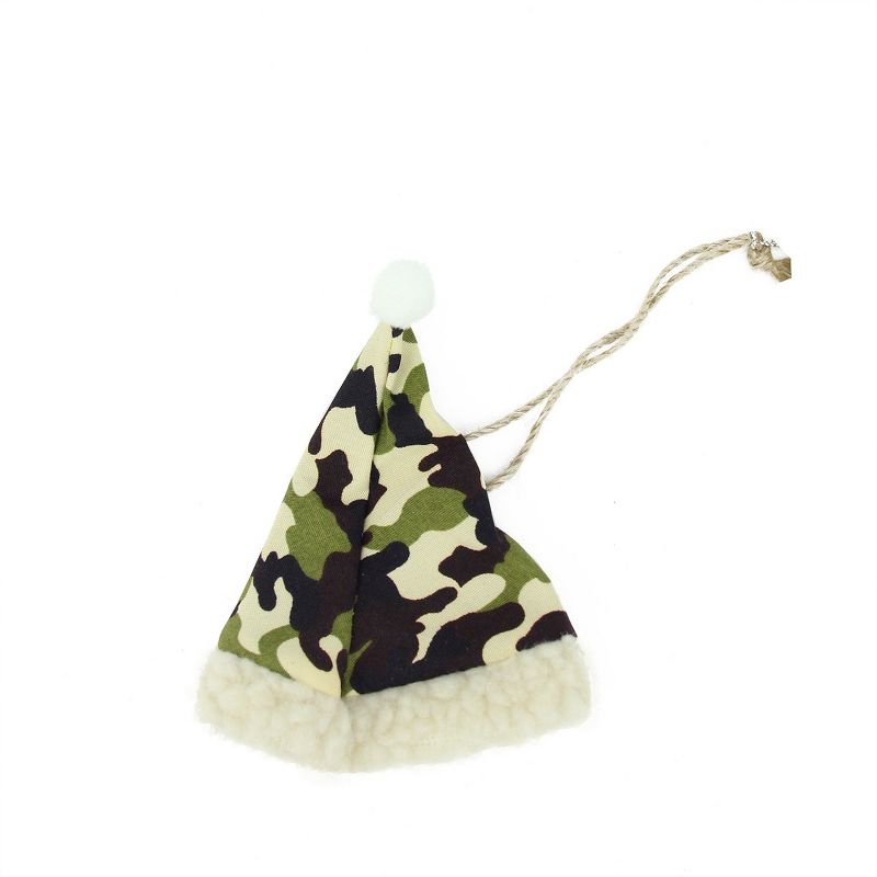 Ganz 4.25" Camouflage Patterned Hunting Santa Hat with Faux Fur Brim Christmas Ornament - Green/Black