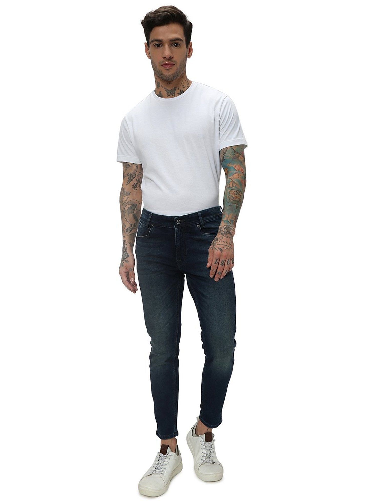 Mufti Dark Blue Slim Fit Lightly Washed Jeans