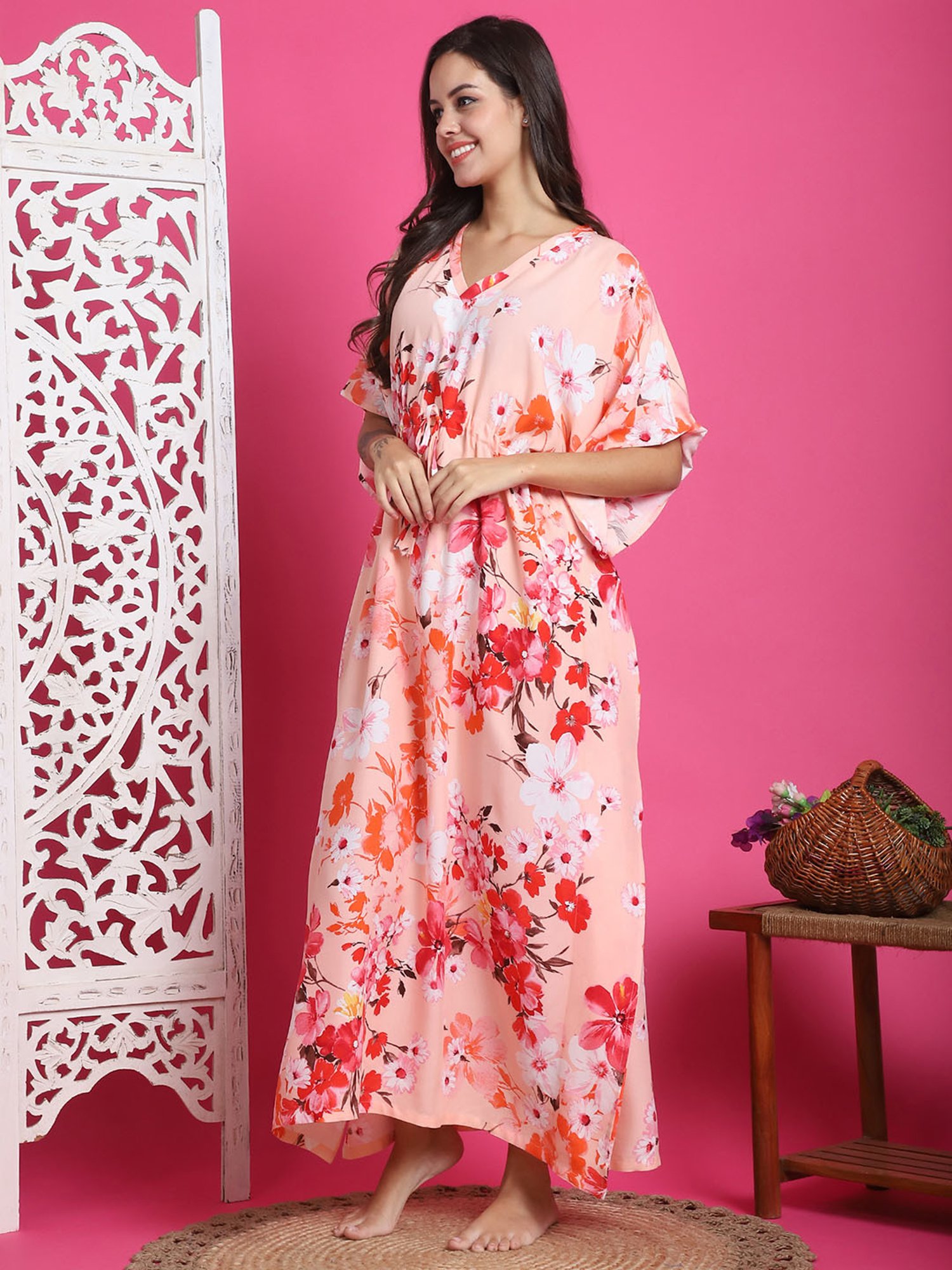 Boston Club Pink Printed Kaftan Night Dress