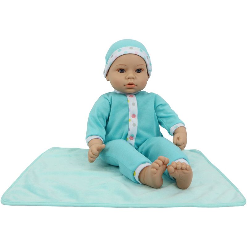 18" Sweet and Happy Baby with Blanket - Blue with Polka Dot Pajamas