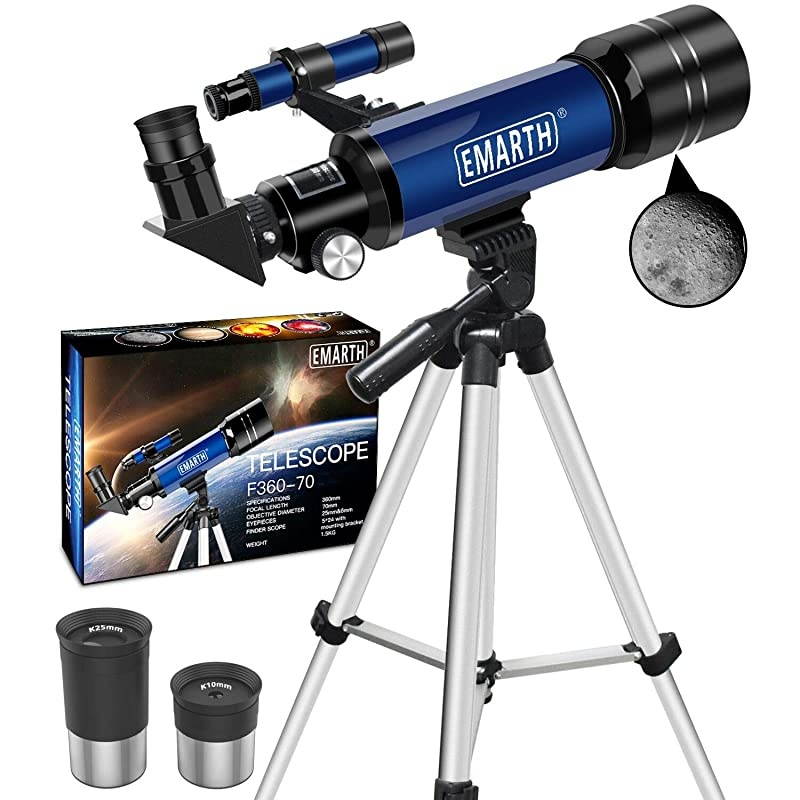 Telescope, 70mm/360mm Astronomical Refracter Telescope with Tripod & Finder Scope, Portable Telescope for Kids Beginners Adults (Blue)