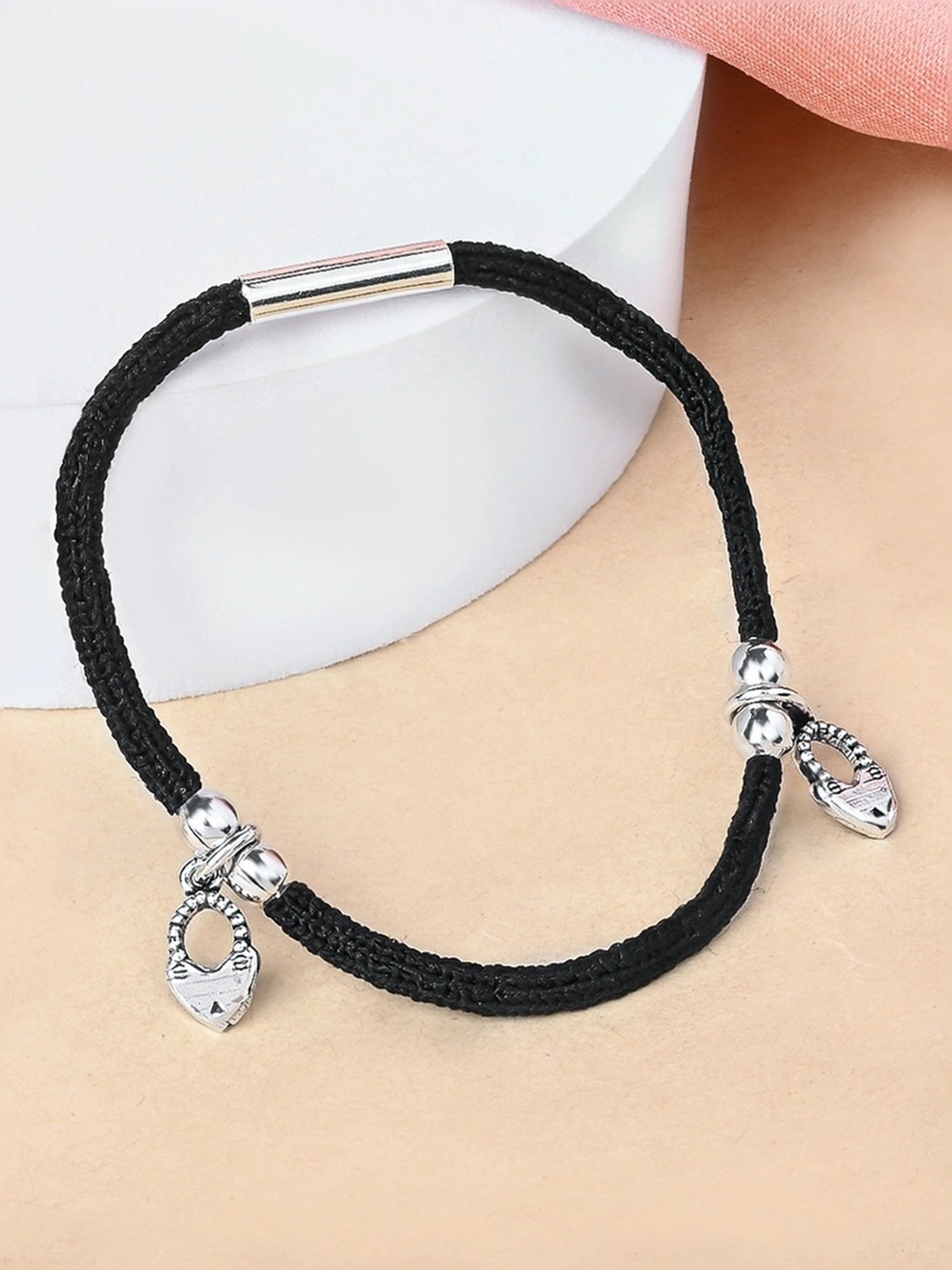 Touch925 Heart Lock Silver Thread Anklet for Women