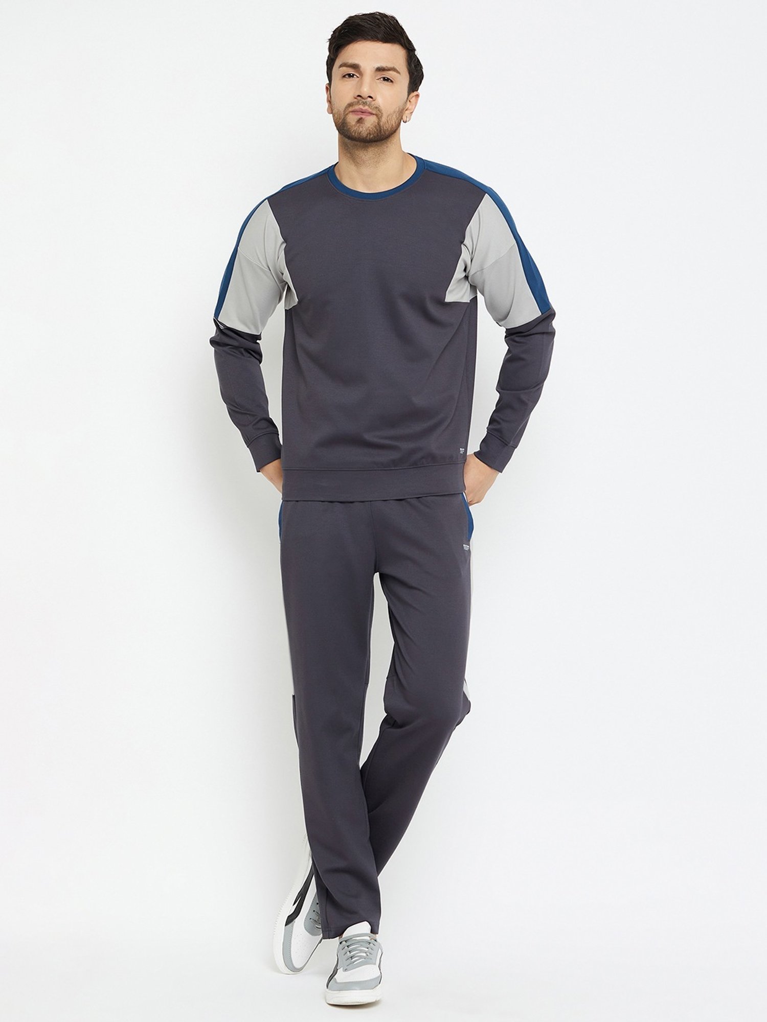 Okane Grey Regular Fit Colour Block Co-Ord Set