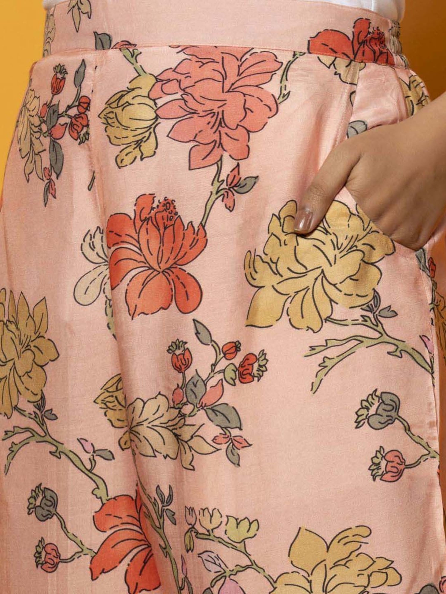 Libas Peach Printed Silk Blend Co-Ords