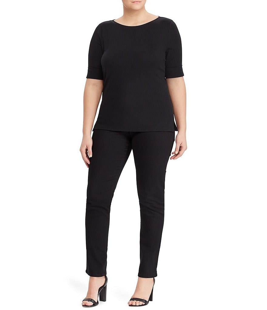 Lauren Ralph Lauren Plus Size Elbow Short Elbow Sleeve Jewel Neck Judy Top