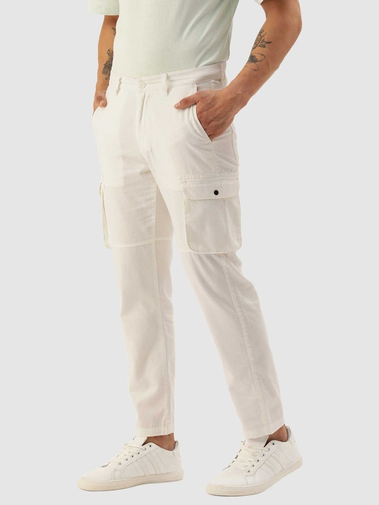 IVOC White Cotton Regular Fit Cargos