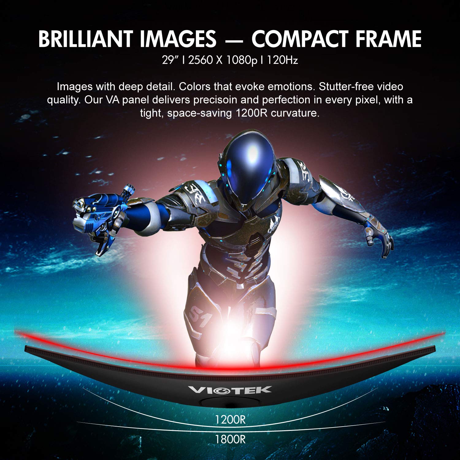 VIOTEK GNV29CB Ultrawide Curved 29" Gaming Monitor 2560 x 1080 p (2K), 120 Hz, UWFHD 21:9 w/ Immersive 1200R VA Panel FreeSync