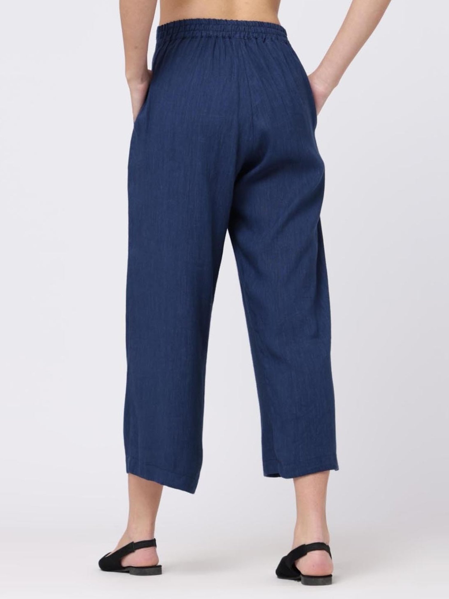 Saltpetre Classic Tencel Navy Blue Wide Leg Trousers