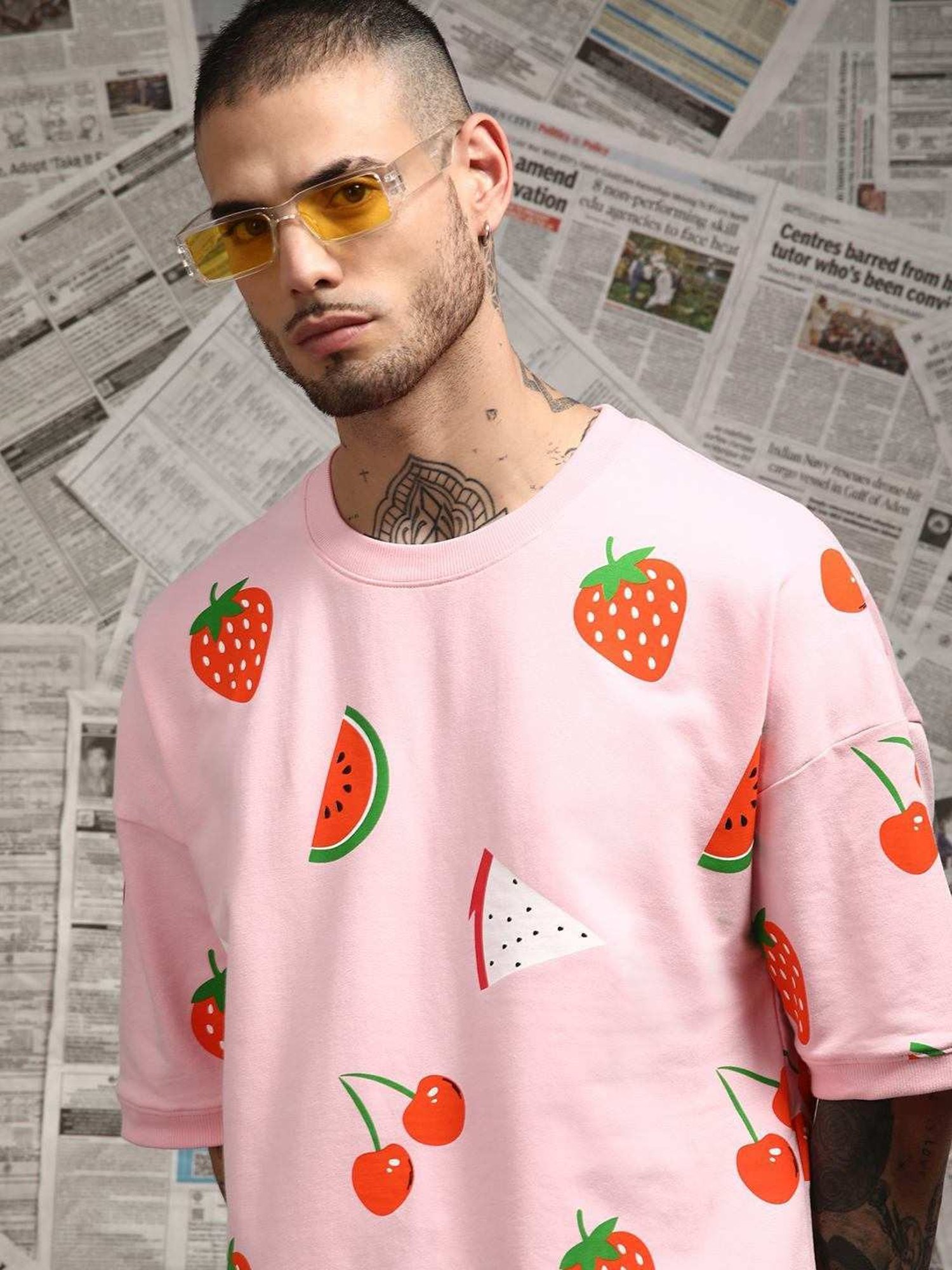 Difference Of Opinion Pink Loose Fit Printed Unisex T-Shirt