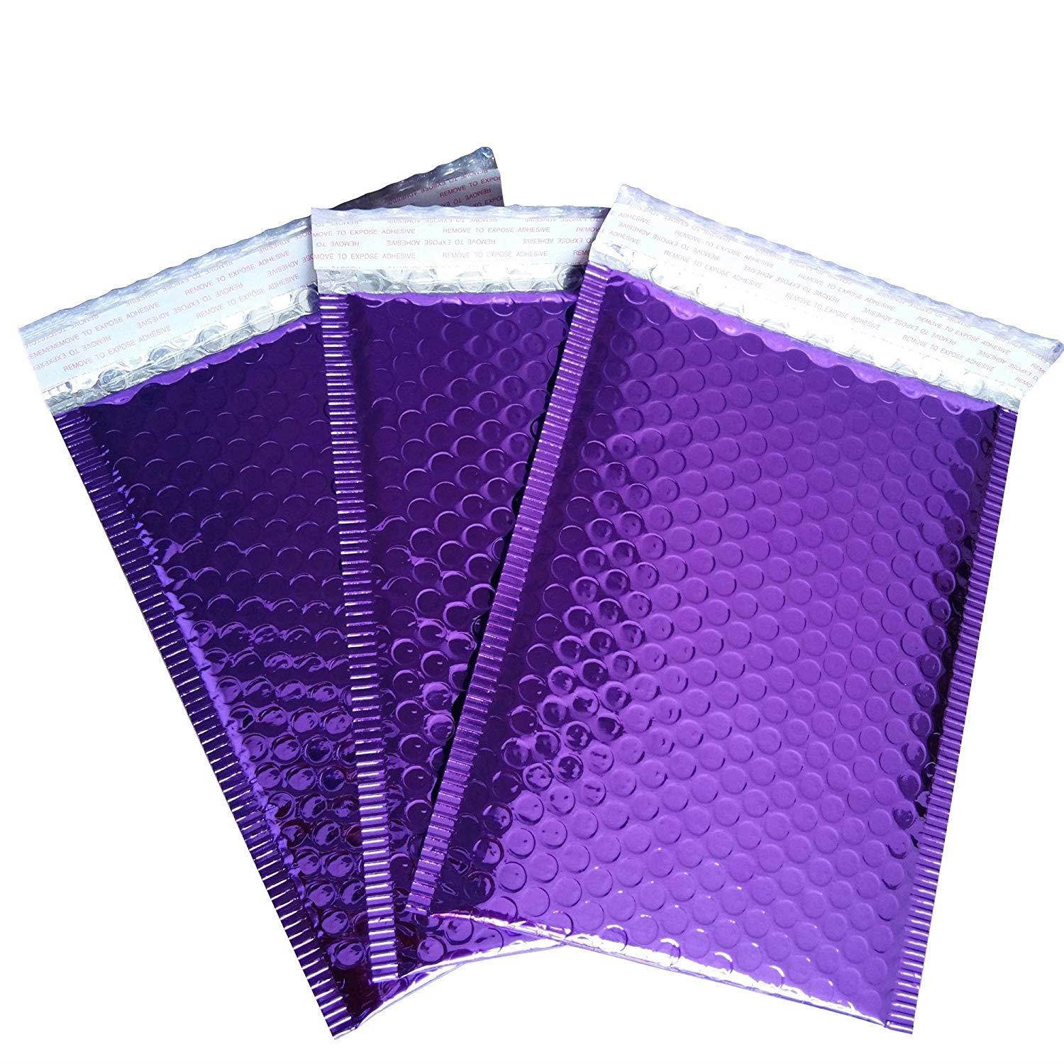HOSL 10 Pack Metallic Padded Bubble Mailers 7" x 9" +1.6" (18cm x 23cm +4cm)(outer) Purple