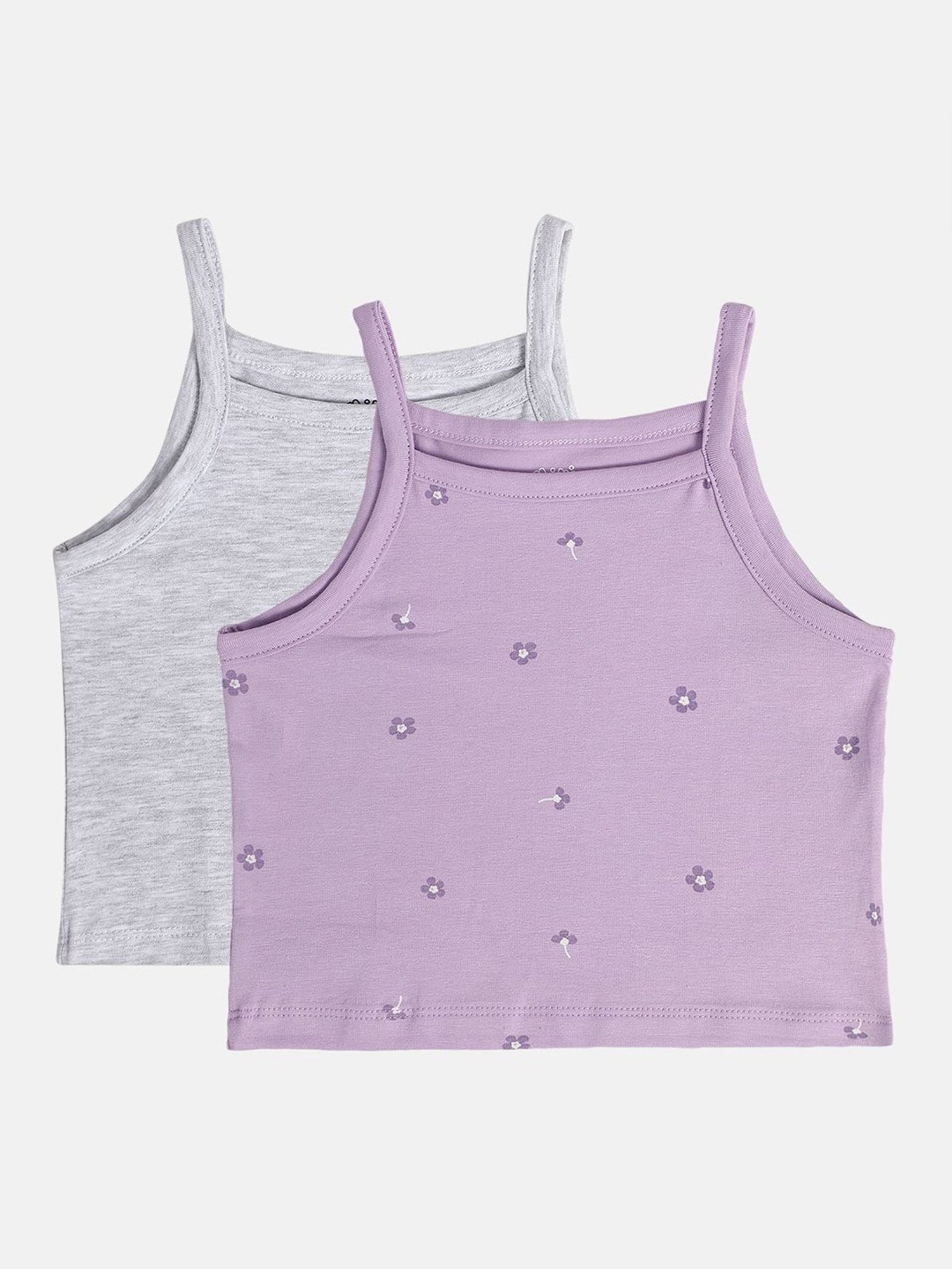 MINIKLUB Girls Grey & Purple Printed Camisole (Pack Of 2)