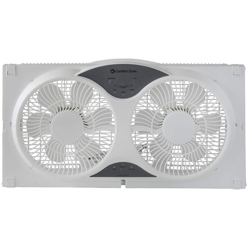 Comfort Zone 3 Speed Dual Reversible Window Sill Fan with Remote Control, White