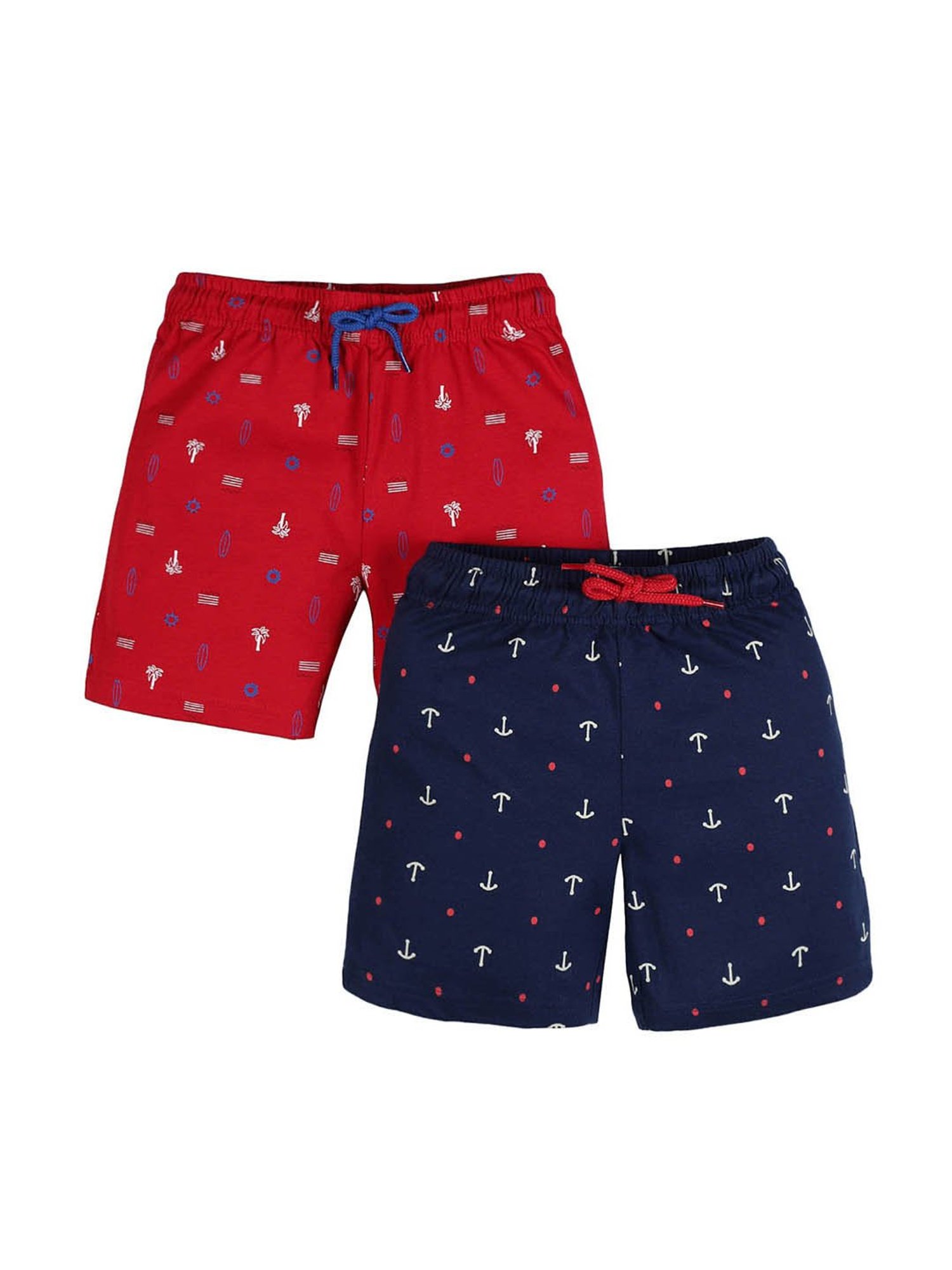 Plum Tree Kids Navy & Red Printed Shorts (Pack Of 2)