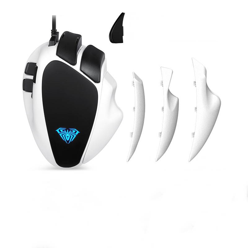 AULA S10 Ergonomic Design, Cool Exterior Wired 4000DPI 8-button Gaming  Mouse For Office And Game, Adjustable Grip Style,7 Breathing Light Modes -Pearl White