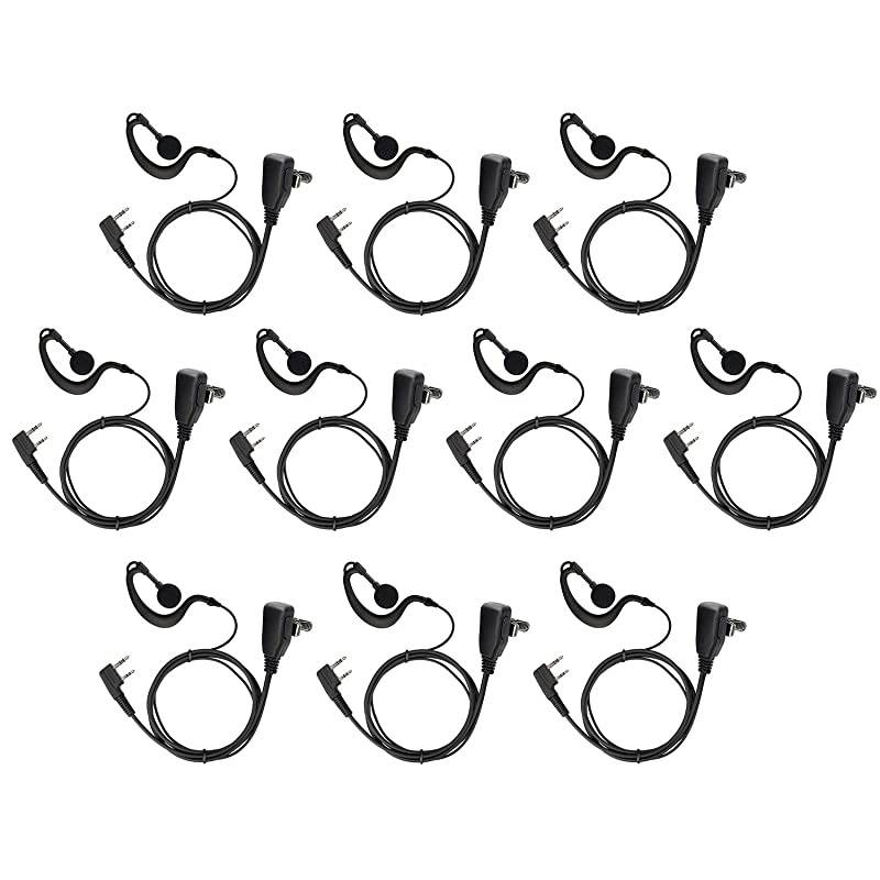 Walkie Talkie Earpiece Headset, 2 Pin 2.5mm/3.5mm G Shape Two Way Radio Headset with PTT Mic, Compatible with UV5R 888S UV-82HP BF-F8HP Kenwood Retevis H-777 RT21 RT22, 10 Pack