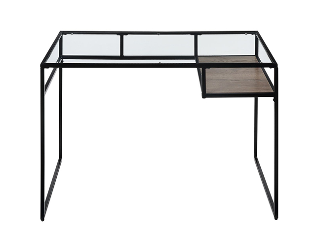 Metal & Glass Top Desk, Home Office Writing Desk, Makeup Table Desk Vanity for Home Decor,Blue,GT116