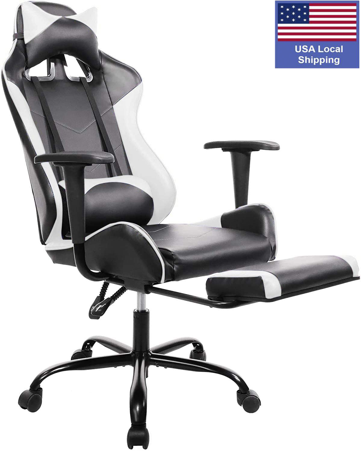 SMUGDESK Gaming Chair with Footrest Racing Style Recliner with Lumbar Support, Ergonomic Office Armchair for Computer PU Leather High Back Desk Chair Headrest Swivel Rocking Desk Chair, Blue