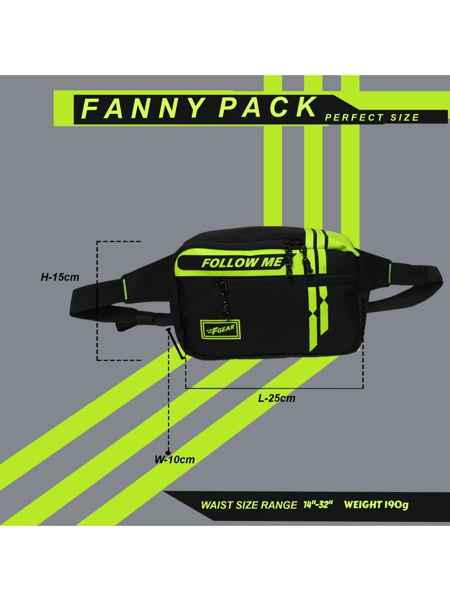 F Gear Black Medium Waist Pouch