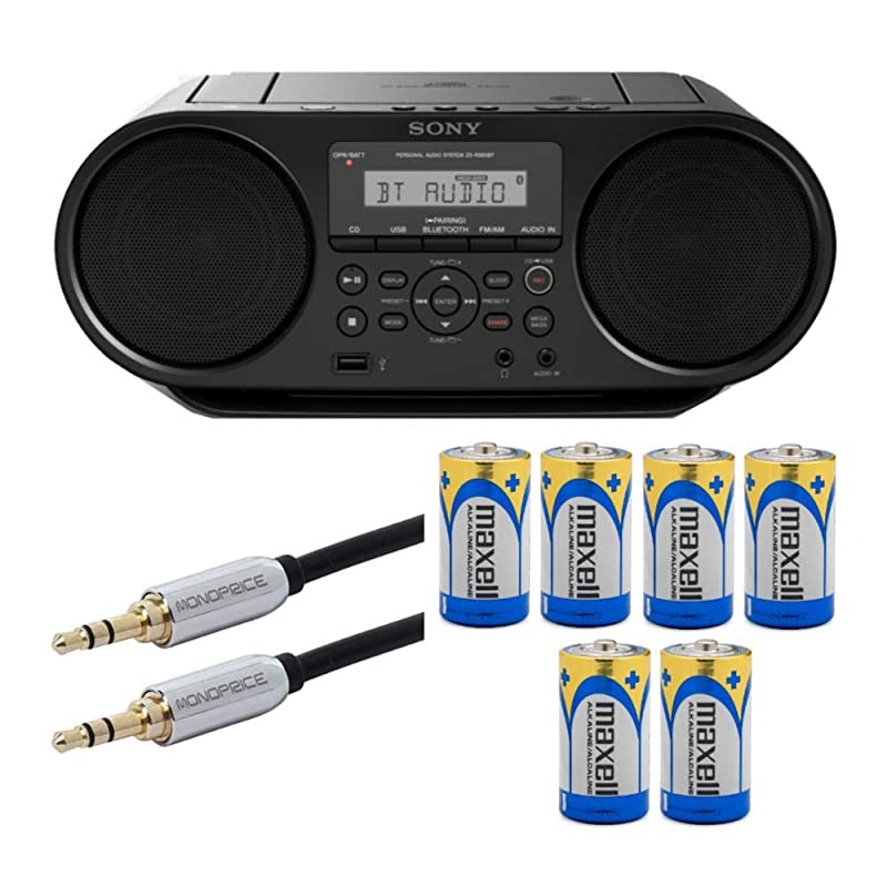 ZSRS60BT CD Boombox with Bluetooth and NFC Black with Audio Cable and Batteries Bundle 3 Items