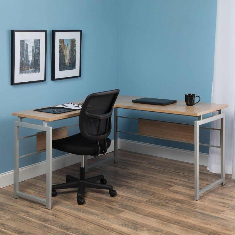 L Desk with Metal Legs Harvest Brown/Silver - OFM