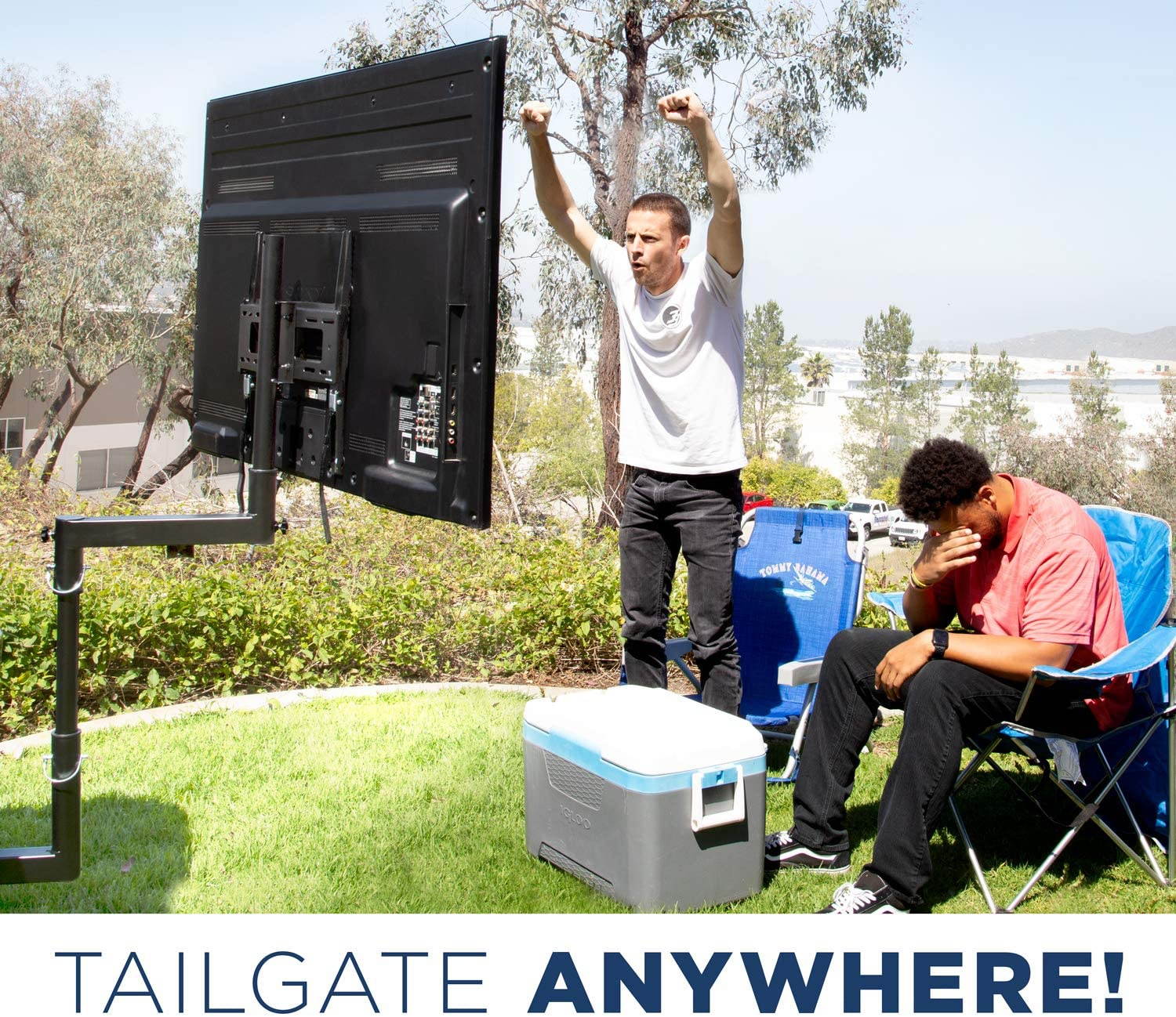 Mount-It! Tailgate TV Mount | Full Motion Tailgate TV Stand for 2 Inch Receiver Hitch | Height Adjustable, Swivel Motion Fits Up to 55 Inch TVs| Steel, Black