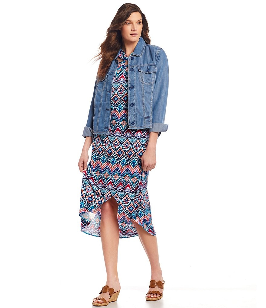Tommy Bahama Chambray O'lei Cropped Frayed Hem Denim Jacket