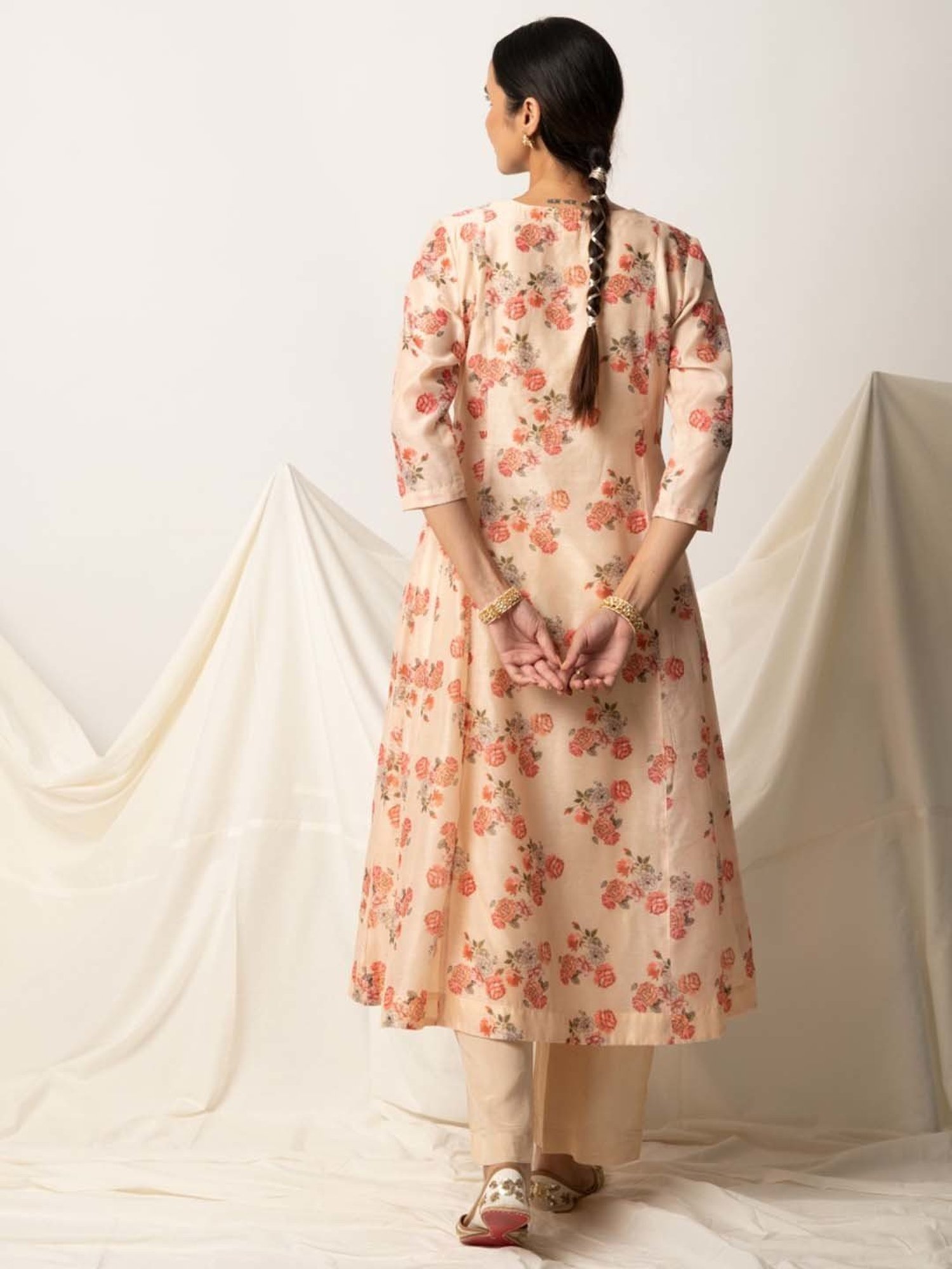 Ekohum Butter Yellow Floral Print A-Line Kurta