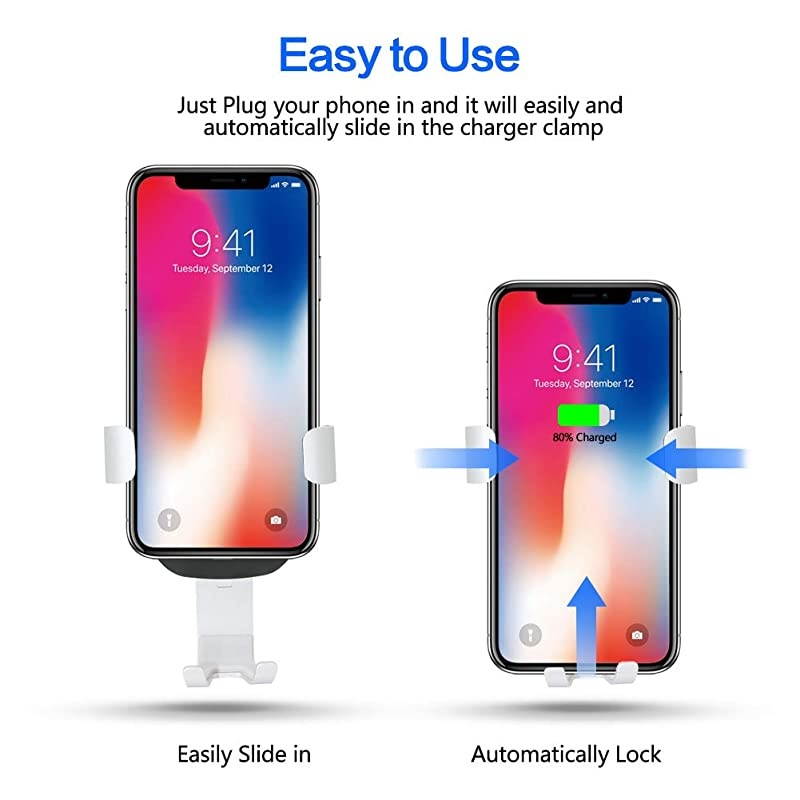 Car Charger Mount QI Fast Charging Auto Clamping Phone Holder Air Vent Compatible with Samsung Galaxy S10 S9 S8 S7 Edge Note 8 5 + iPhone X Xs Max 8 Plus