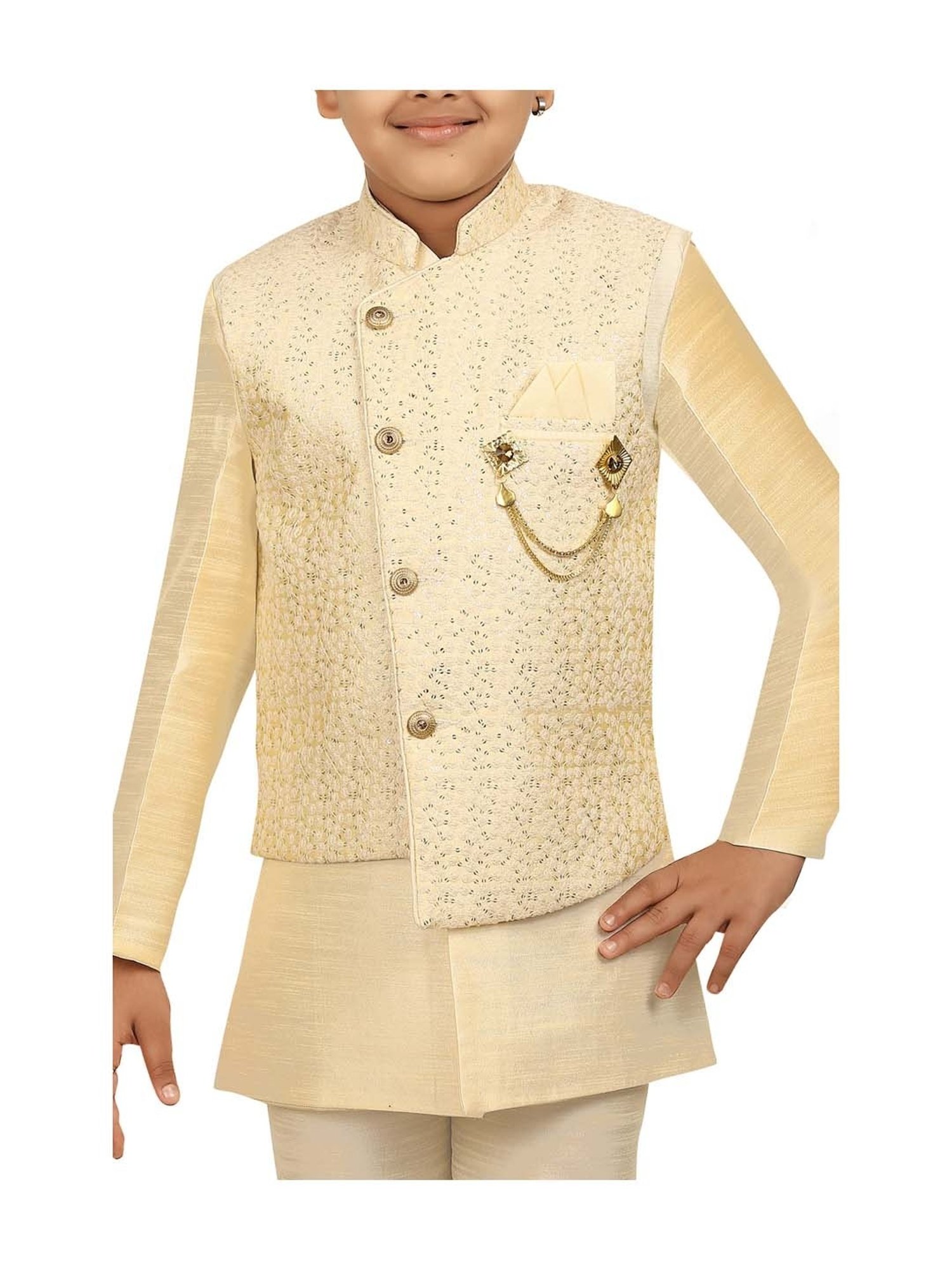 Ahhaaaa Kids Cream Sequence Kurta Set