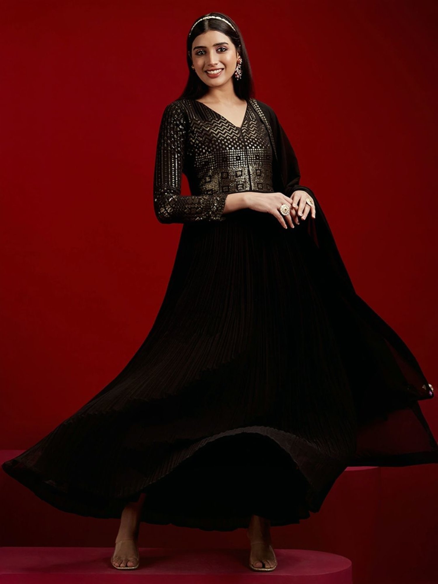 Libas Art Black Embroidered Kurta Pant Set With Dupatta