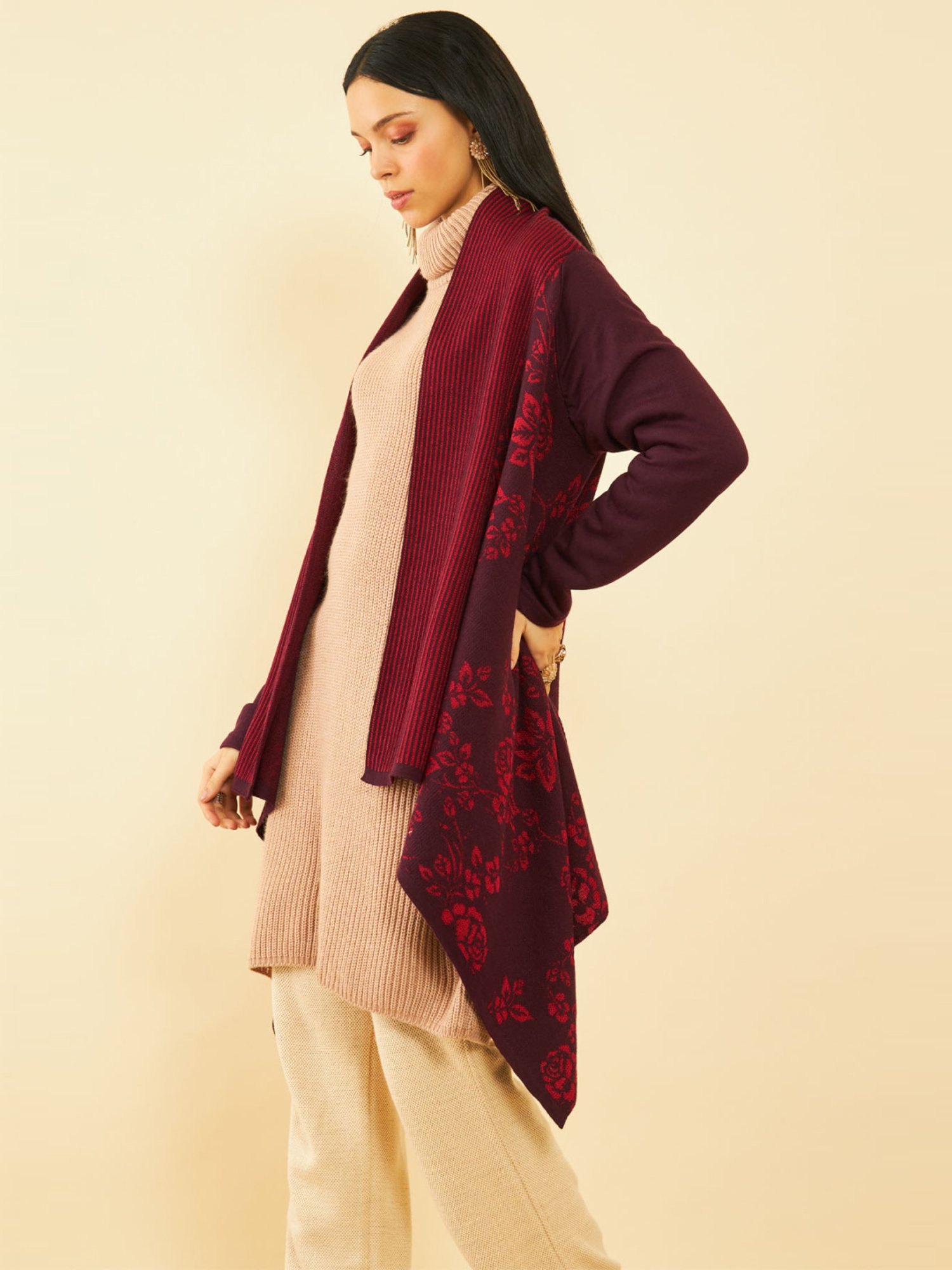 Soch Maroon Floral Print Shrug