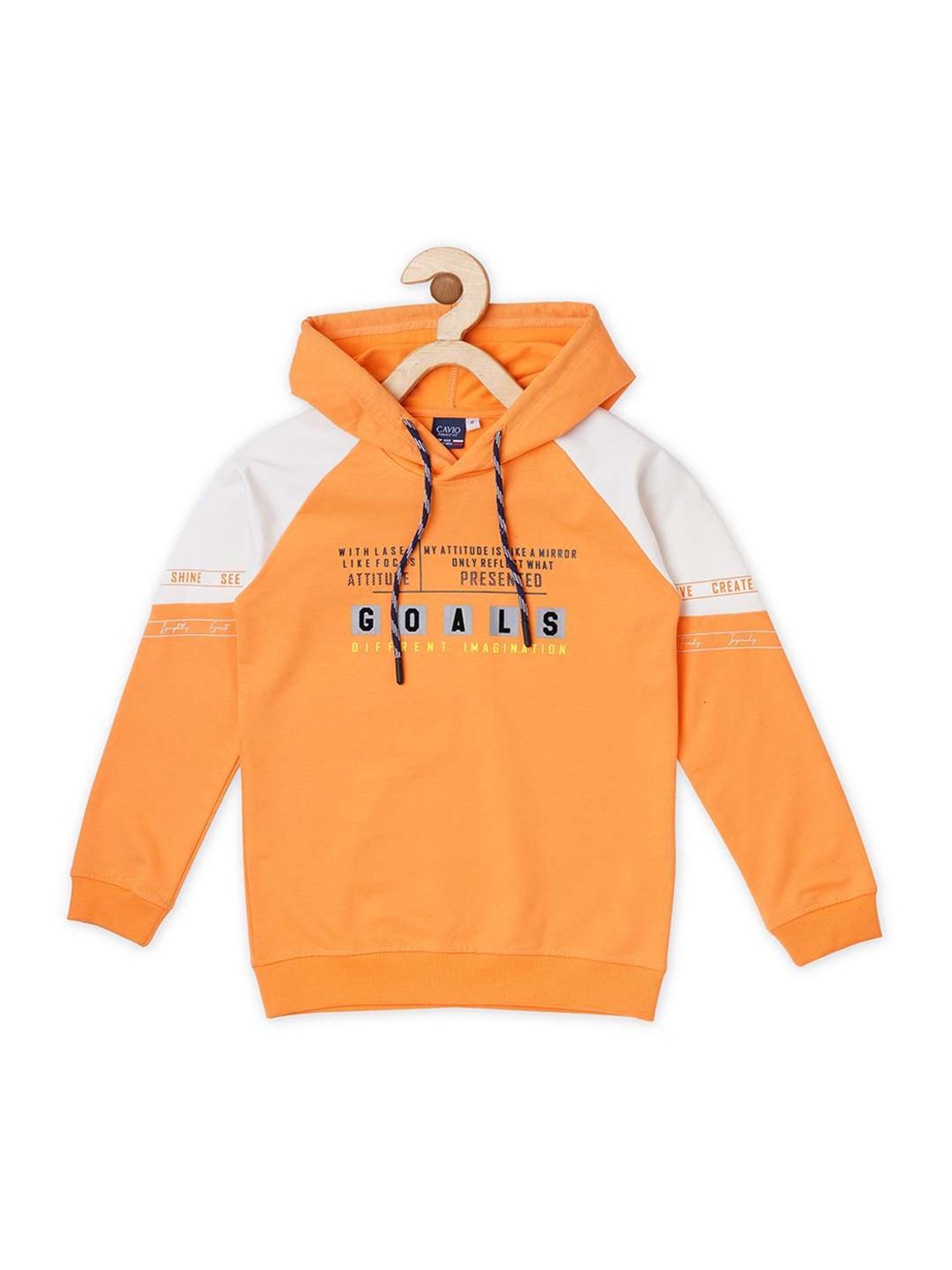 Cavio Boys Orange & White Cotton Color Block Full Sleeves T-Shirt